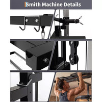 Garvee Smith Machine Home Gym with LAT Pulldown & Low Row, Heavy Duty 1000 LB Power Cage, Carbon Steel, Multi-Function Attachments, Bench Included, Full Body Workout