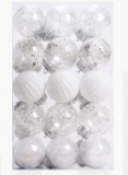 Garvee 30 Pcs Christmas Ball Ornaments, 2.36 Inch/6 Cm Christmas Balls, Christmas Plastic Decorative Baubles, Shatterproof Christmas Tree Ball for Holiday Wedding Party Decoration, White - White