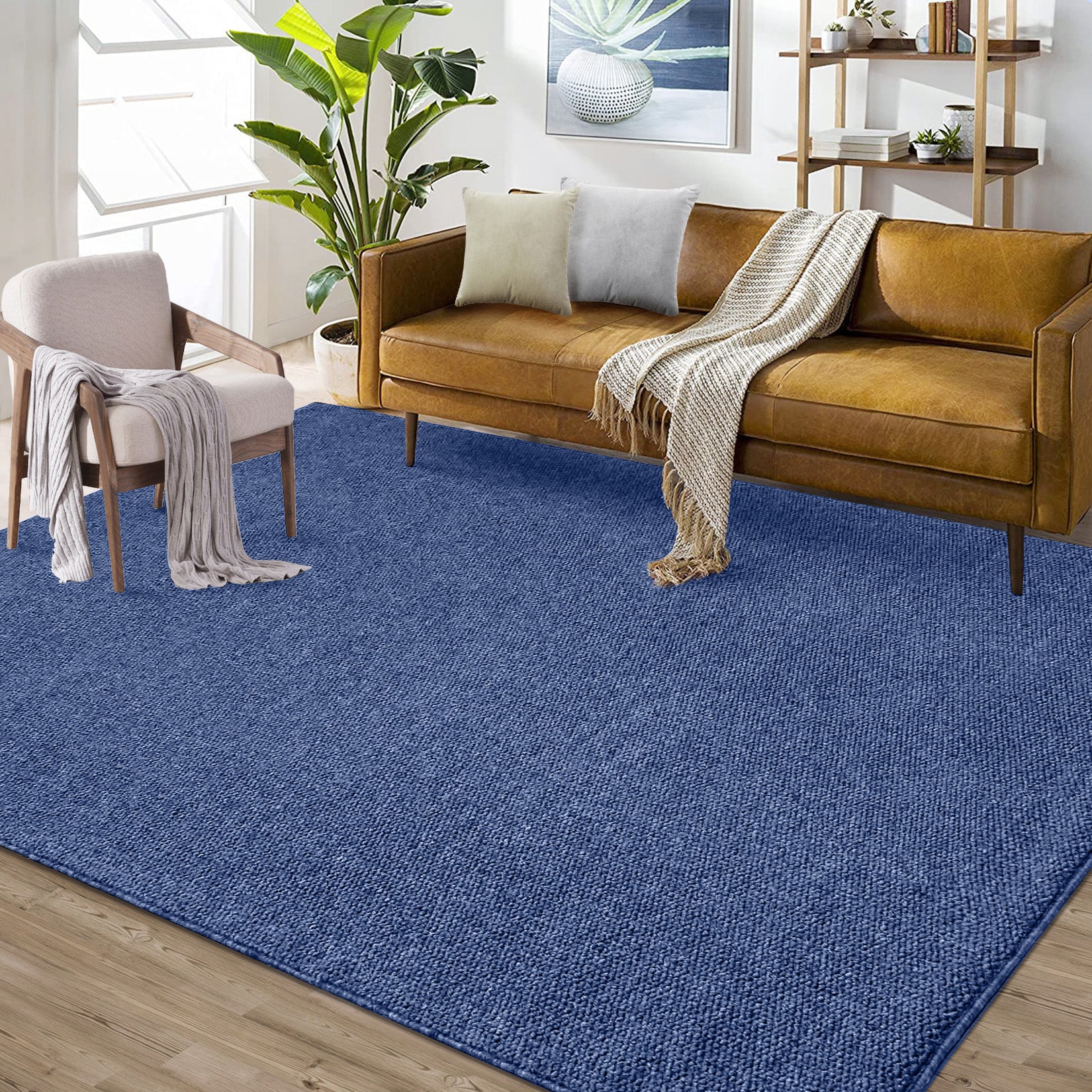 Garvee 9x12 Area Rug Modern Solid Textured Extra Large Area Rug Machine Washable Rug for Living Room, Non-Slip Stain Resistant Accent Rug Farmhouse Weaving Floor Cover Carpet for Bedroom, Navy