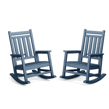 Garvee Navy Blue Set of 2 HDPE Outdoor Rocking Chairs , All-Weather Porch Rockers for Adults, 350 lbs Capacity, High Back & Wide Armrests