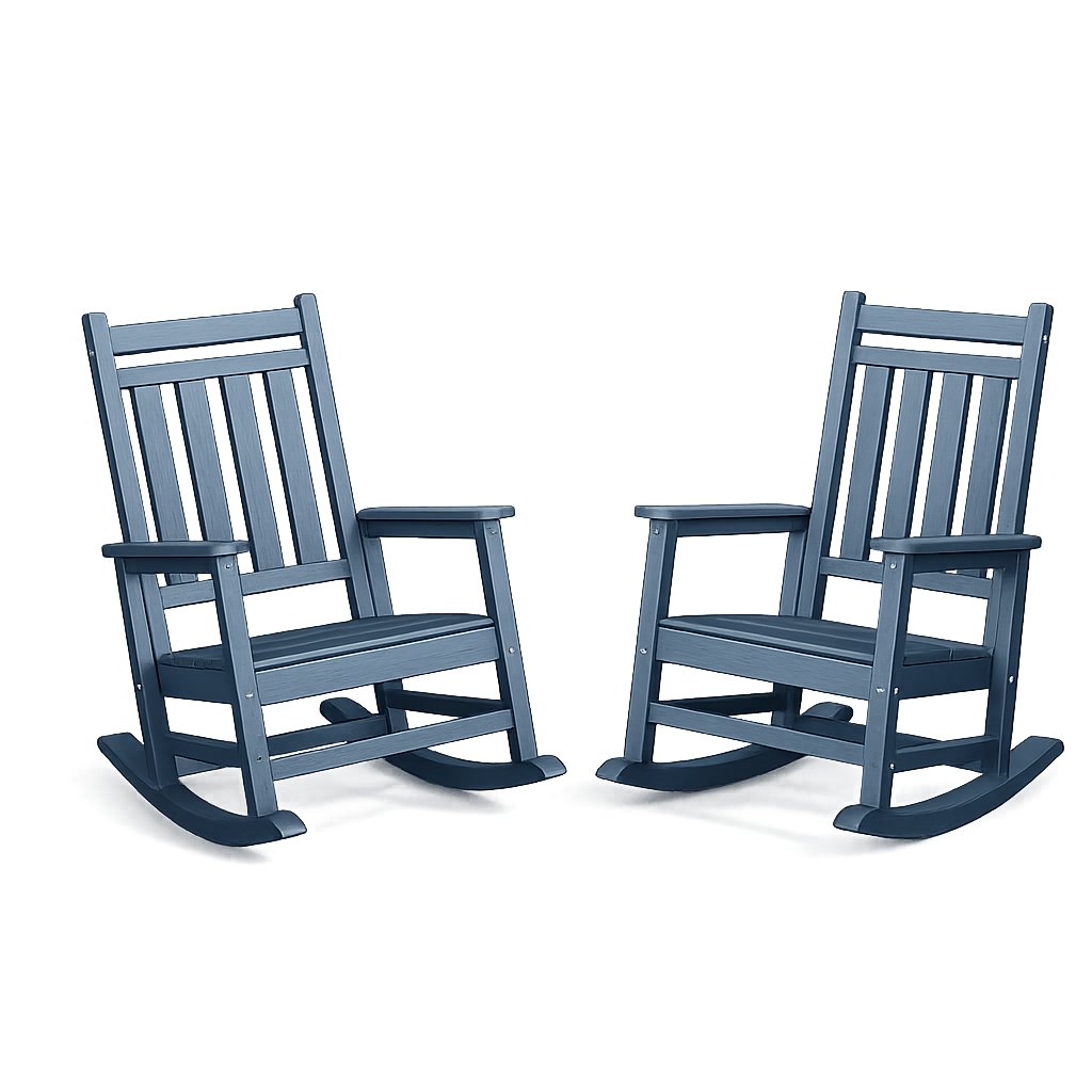 Garvee Outdoor HDPE Rocking Chairs Set of 2, High Back Adirondack Patio Rockers for Porch, Navy Blue