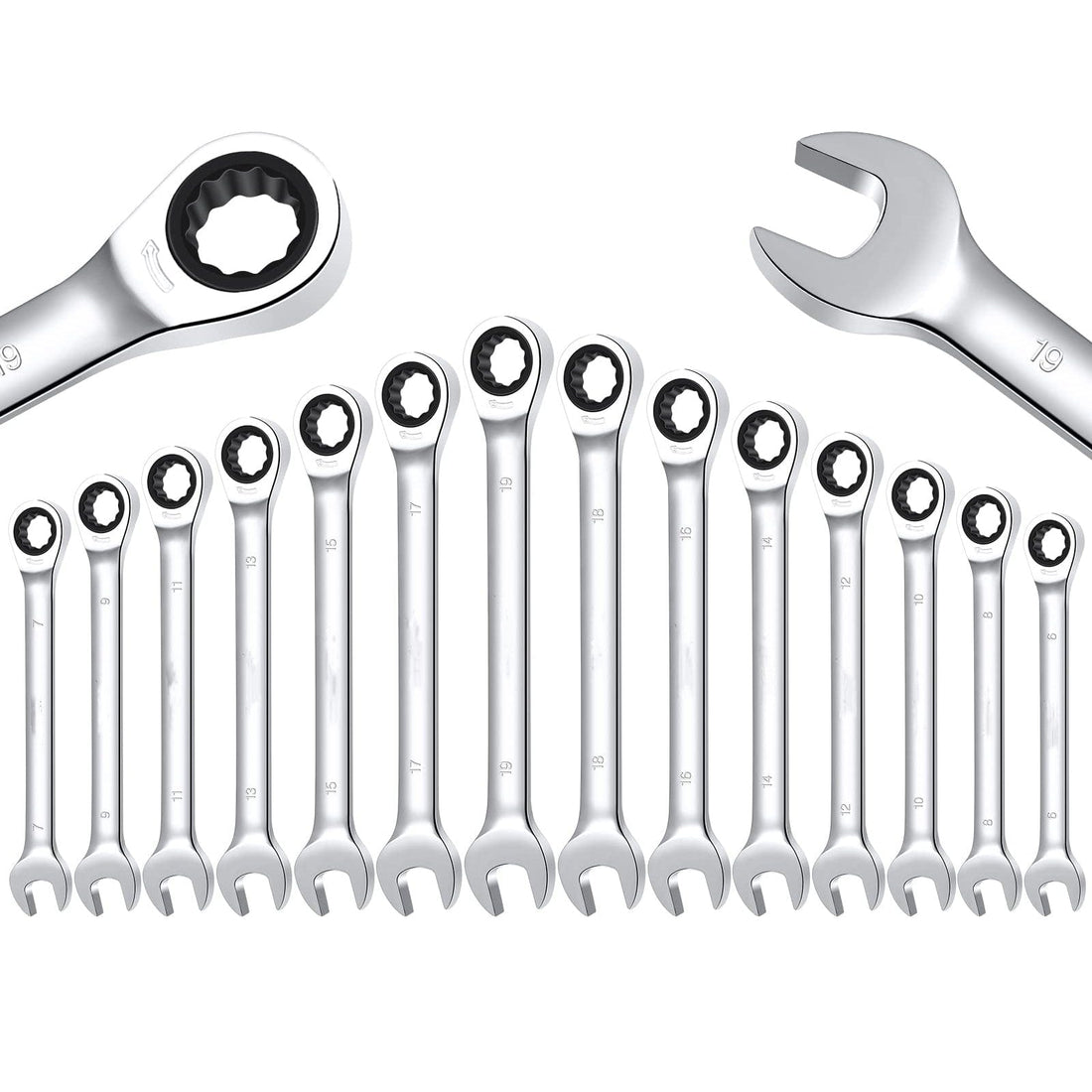 Metric Ratcheting Wrench Set 6-19mm, Cr-V Steel with Bag