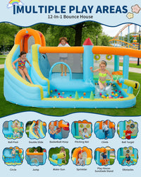 Garvee 12-in-1 Inflatable Bounce House for Kids with Slide & Powerful Blower – Indoor/Outdoor Bouncy Castle Playset – Backyard & Commercial Use – Blue – US Standard
