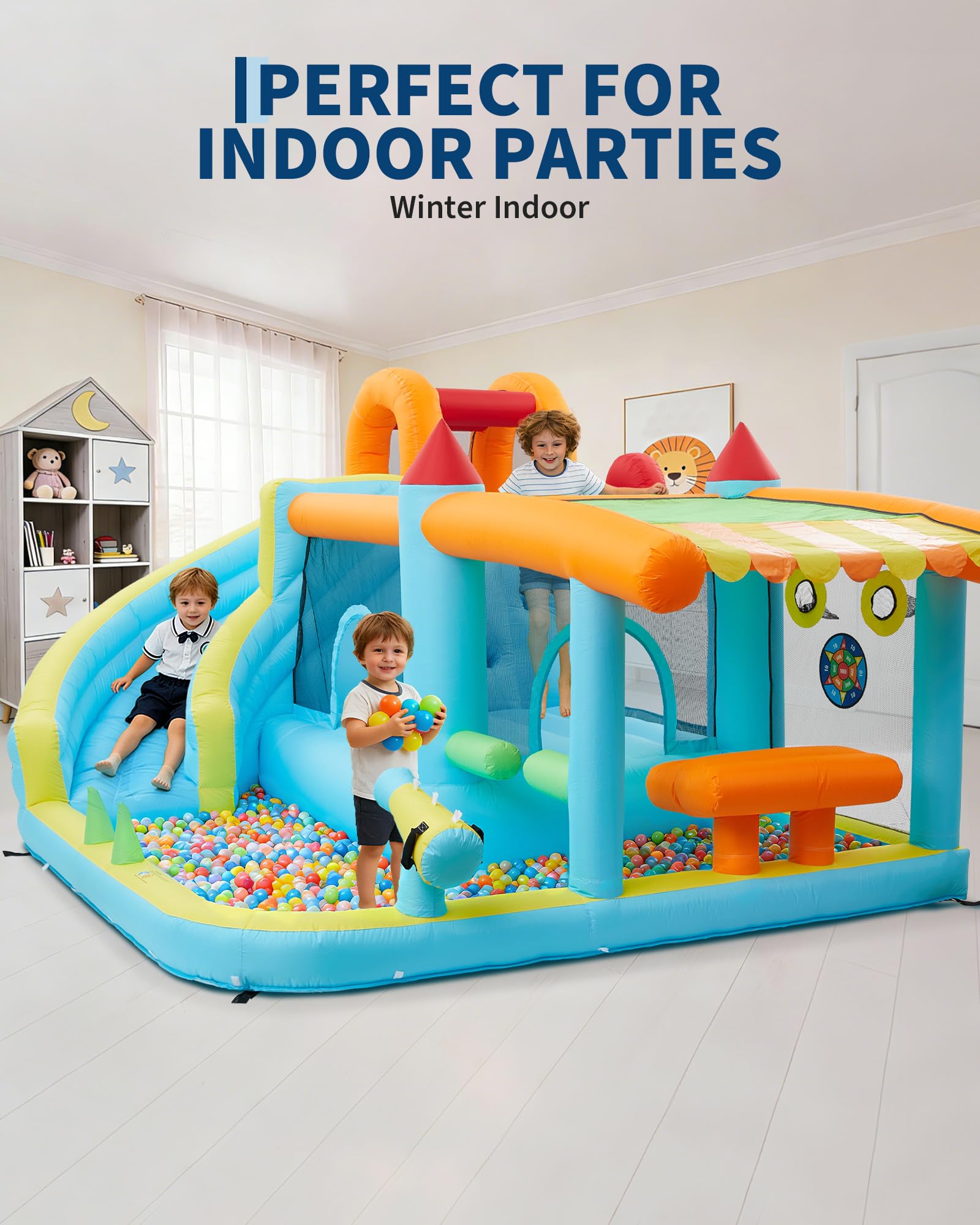 Garvee 12-in-1 Inflatable Bounce House for Kids with Slide & Powerful Blower – Indoor/Outdoor Bouncy Castle Playset – Backyard & Commercial Use – Blue – US Standard