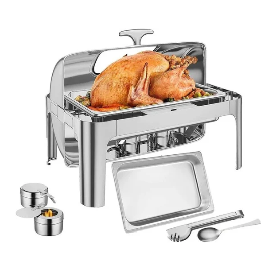 Garvee 9QT(1x1/1Pan)Rectangle Roll Top Chafing Dish Buffet Set, Stainless Steel Chafing Dish Set Equipped with Full Size Pan Chafer for Wedding,Parties,Banquet,Catering Event,1 Pack