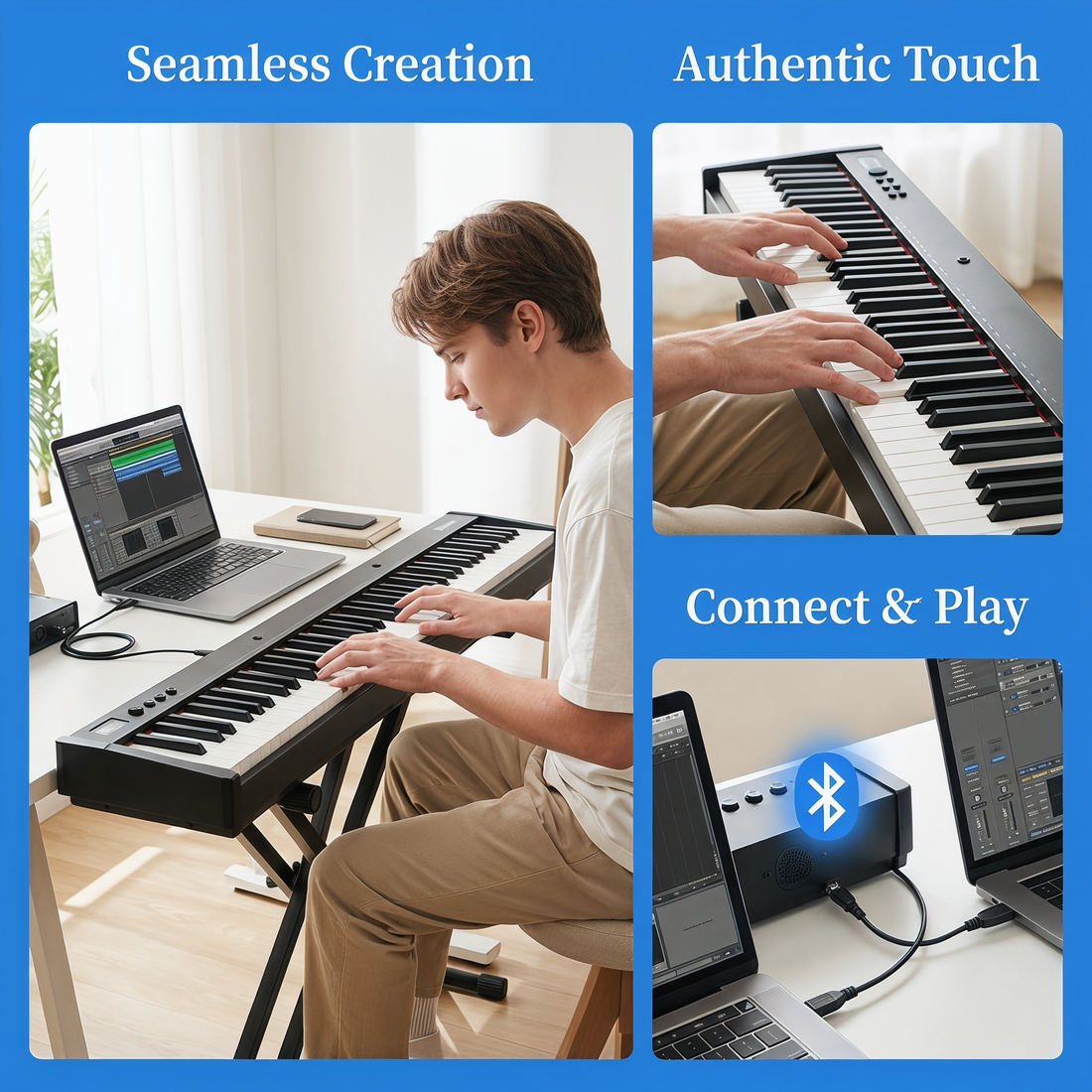 Garvee Piano Keyboard 88 Keys Semi-weighted, Full-Size Electric Keyboard Piano for Beginners,Portable Keyboard with Stand,Headphones,Sustain Pedal,Handbag,Bluetooth, USB MIDI