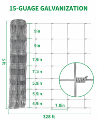 Garvee 5' x 328' 15 Gauge Livestock Fence, Hot Dip Galvanized Woven Wire Field Fence, 10 Horizontal Wires, Hinge Knot