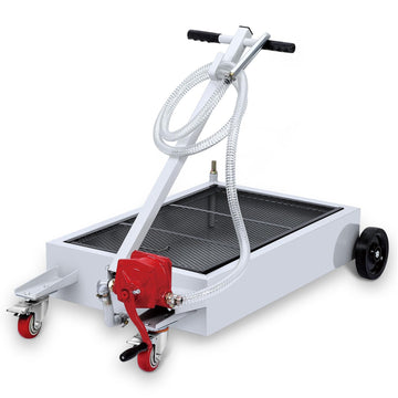 Garvee Hand Pump & Hose Oil Drain Pan with 15 Gal Low Profile & 8 Ft Hose - Silver