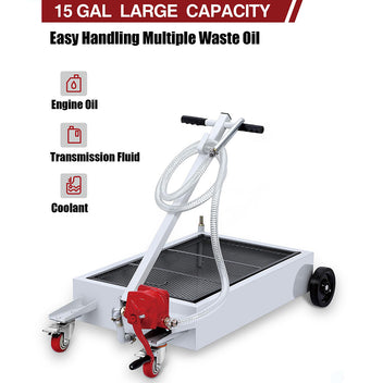 Garvee Hand Pump & Hose Oil Drain Pan with 15 Gal Low Profile & 8 Ft Hose - Silver