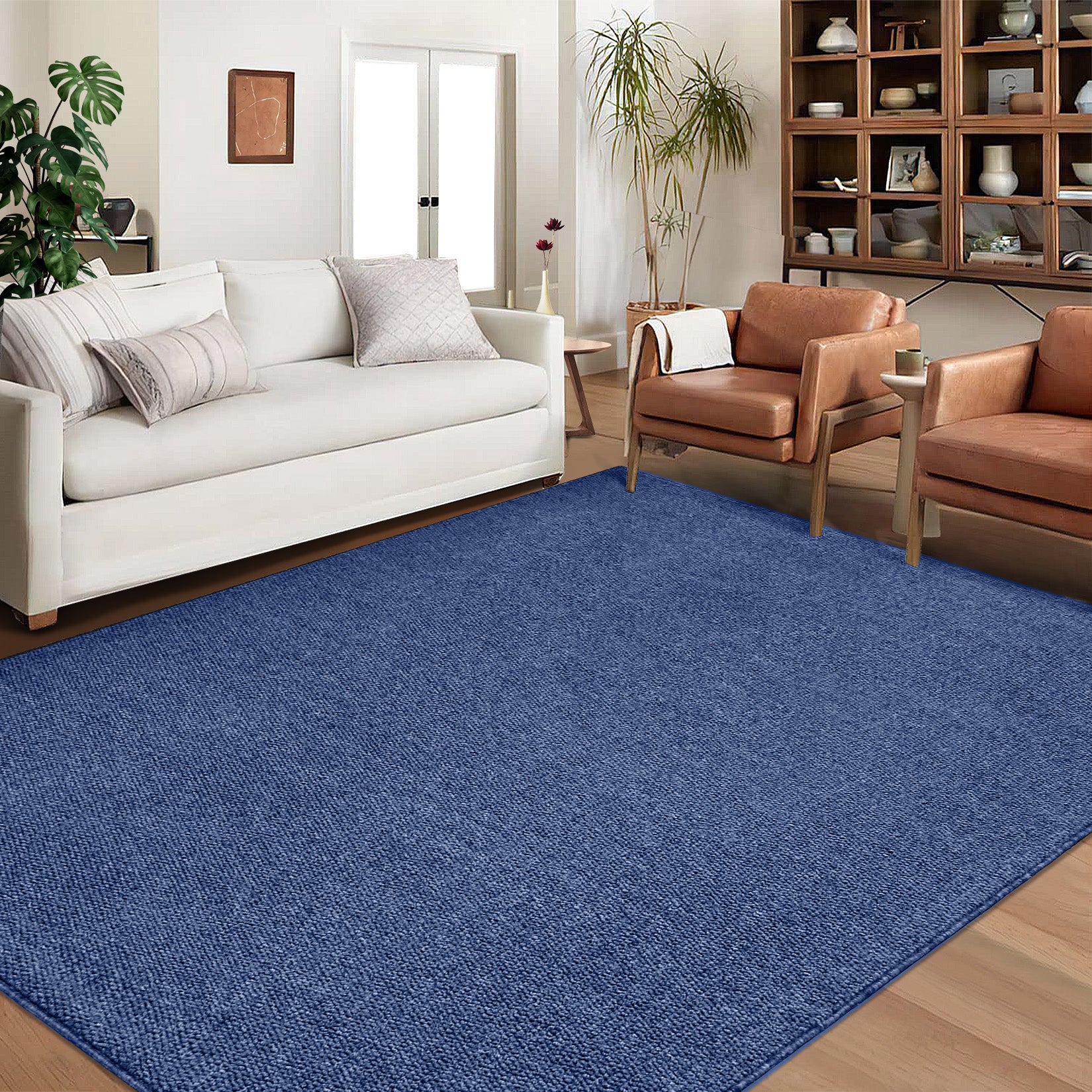 Garvee 9x12 Area Rug Modern Solid Textured Extra Large Area Rug Machine Washable Rug for Living Room, Non-Slip Stain Resistant Accent Rug Farmhouse Weaving Floor Cover Carpet for Bedroom, Navy