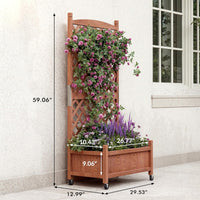 Garvee 2 PC 29.5" X 13" X 60" Wood Planter Box With Trellis For Planter & Flower, Raised Garden Bed With Wheels, Standing Vertical Horticulture Trellis Planter With Drainage Holes for Patio Garden
