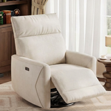 Garvee Power Recliner Chair Swivel Glider, Premium Chenille Upholstered Nursery Rocker Reclining Sofa Chair with Charging Port, Curved Armrests & Padded Backrest for Living Room, Bedroom, Beige - Chenille|Beige