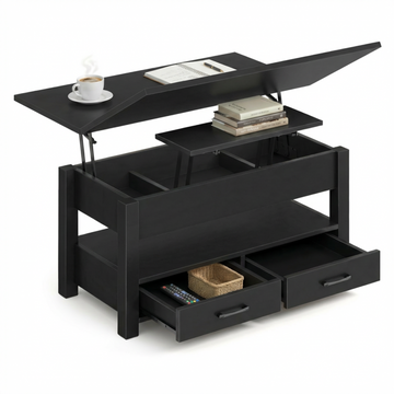 Garvee Coffee Table Lift Top, Multi-Function Convertible Coffee Table with Drawers and Hidden Compartment, Converts to Dining Table for Living Room, Home Office, Black