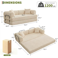 Garvee 4-in-1 Convertible Sleeper Sofa Bed, 79" Corduroy Folding Couch with Deep Seat, Boneless No Assembly Floor Sofa for Apartments, Living Room & Guests, Beige