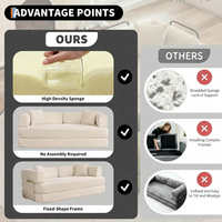 Garvee 4-in-1 Convertible Sleeper Sofa Bed, 79" Corduroy Folding Couch with Deep Seat, Boneless No Assembly Floor Sofa for Apartments, Living Room & Guests, Beige