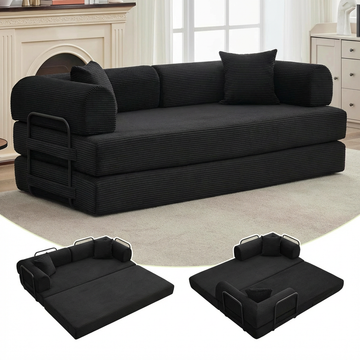 Garvee 4 in 1 Convertible Sleeper Sofa Bed Couch, Comfy Corduroy Folding Sofa Bed with Deep Seat & Wide Armrest, No Assembly, Boneless Floor Couch for Living Room Apartments, Black