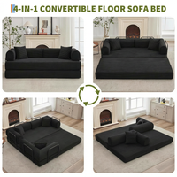 Garvee 4 in 1 Convertible Sleeper Sofa Bed Couch, Comfy Corduroy Folding Sofa Bed with Deep Seat & Wide Armrest, No Assembly, Boneless Floor Couch for Living Room Apartments, Black