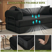 Garvee 4 in 1 Convertible Sleeper Sofa Bed Couch, Comfy Corduroy Folding Sofa Bed with Deep Seat & Wide Armrest, No Assembly, Boneless Floor Couch for Living Room Apartments, Black