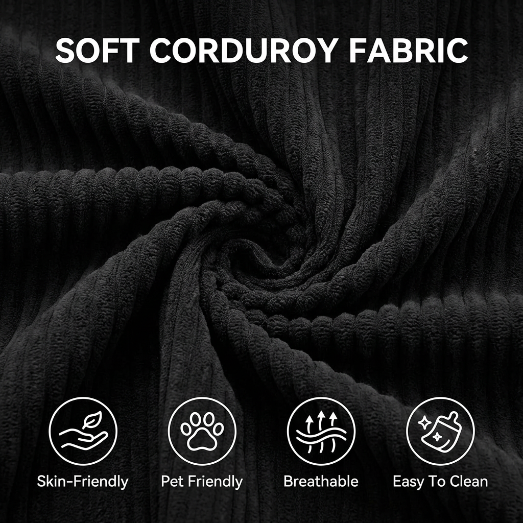 Garvee 4 in 1 Convertible Sleeper Sofa Bed Couch, Comfy Corduroy Folding Sofa Bed with Deep Seat & Wide Armrest, No Assembly, Boneless Floor Couch for Living Room Apartments, Black