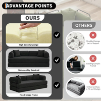 Garvee 4 in 1 Convertible Sleeper Sofa Bed Couch, Comfy Corduroy Folding Sofa Bed with Deep Seat & Wide Armrest, No Assembly, Boneless Floor Couch for Living Room Apartments, Black