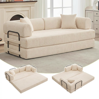 Garvee 4-in-1 Convertible Sleeper Sofa Bed, 79" Corduroy Folding Couch with Deep Seat, Boneless No Assembly Floor Sofa for Apartments, Living Room & Guests, Beige