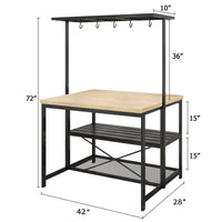 Garvee 42" Large Kitchen Island Bakers Rack Microwave Oven Stand Kitchen Shelf with 3 Tier Storage, Metal Coffee Bar Table,Kitchen Storage Shelf for Dining Living Room, 5 Hooks, 42"*28"*72"