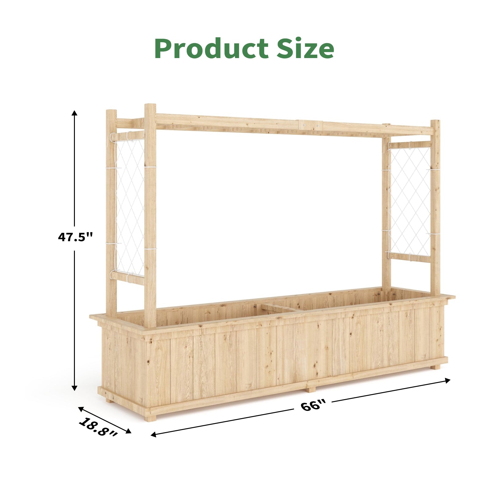 Garvee Raised Garden Bed With Trellis, Freestanding Wood Planter Box w/Hanging Roof & 8 Drainage Holes for Vine, Climbing Plants, Flowers, Outdoor Planter With Trellis for Garden, Patio, Yard