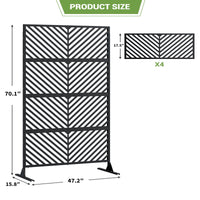 Garvee 70.1" H×47.2" W Metal Privacy Screen, Freestanding Outdoor Privacy Screen with Stable Base for Deck, Porch, Patio, Outdoor and Balcony(Consists of 4 Panels), Black