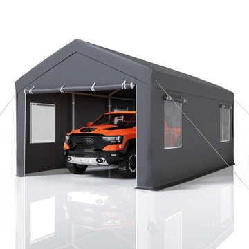 Garvee 12'x20' Heavy-Duty Portable Carport - Extra-Large Outdoor Shelter with Roll-Up Ventilated Windows, All-Season Waterproof UV-Resistant Canopy, Gray