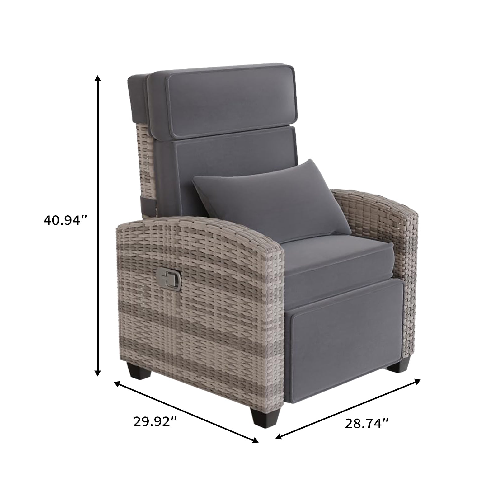 Garvee Outdoor Adjustable PE Rattan Recliner Chair with Flip-Up Side Table 150° Lay Flat All-Weather Steel Frame Gray Cushion Patio Lounge Chair for Garden Poolside Balcony in Gray and White Gradient