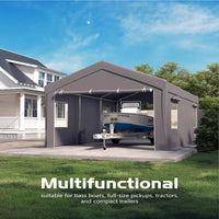 Garvee 12'x20' Heavy-Duty Portable Carport - Extra-Large Outdoor Shelter with Roll-Up Ventilated Windows, All-Season Waterproof UV-Resistant Canopy, Gray