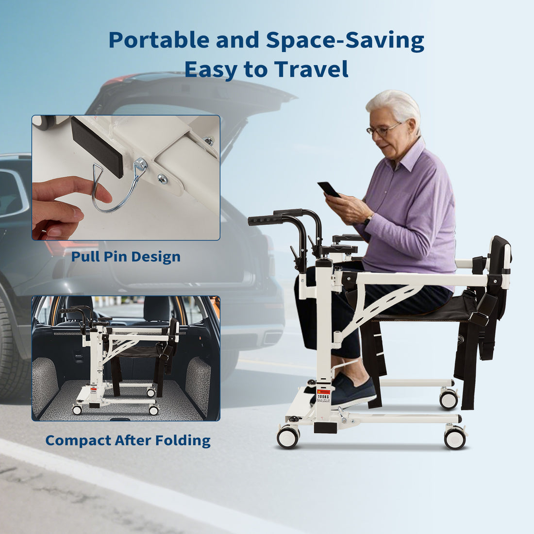 Garvee 4-in-1 Multi-Function Transfer Chair, Hydraulic Lift Mobility Solution, Shower Chair with 180° Split Seat, Portable Commode and Indoor Mobility System, Versatile Home Seating