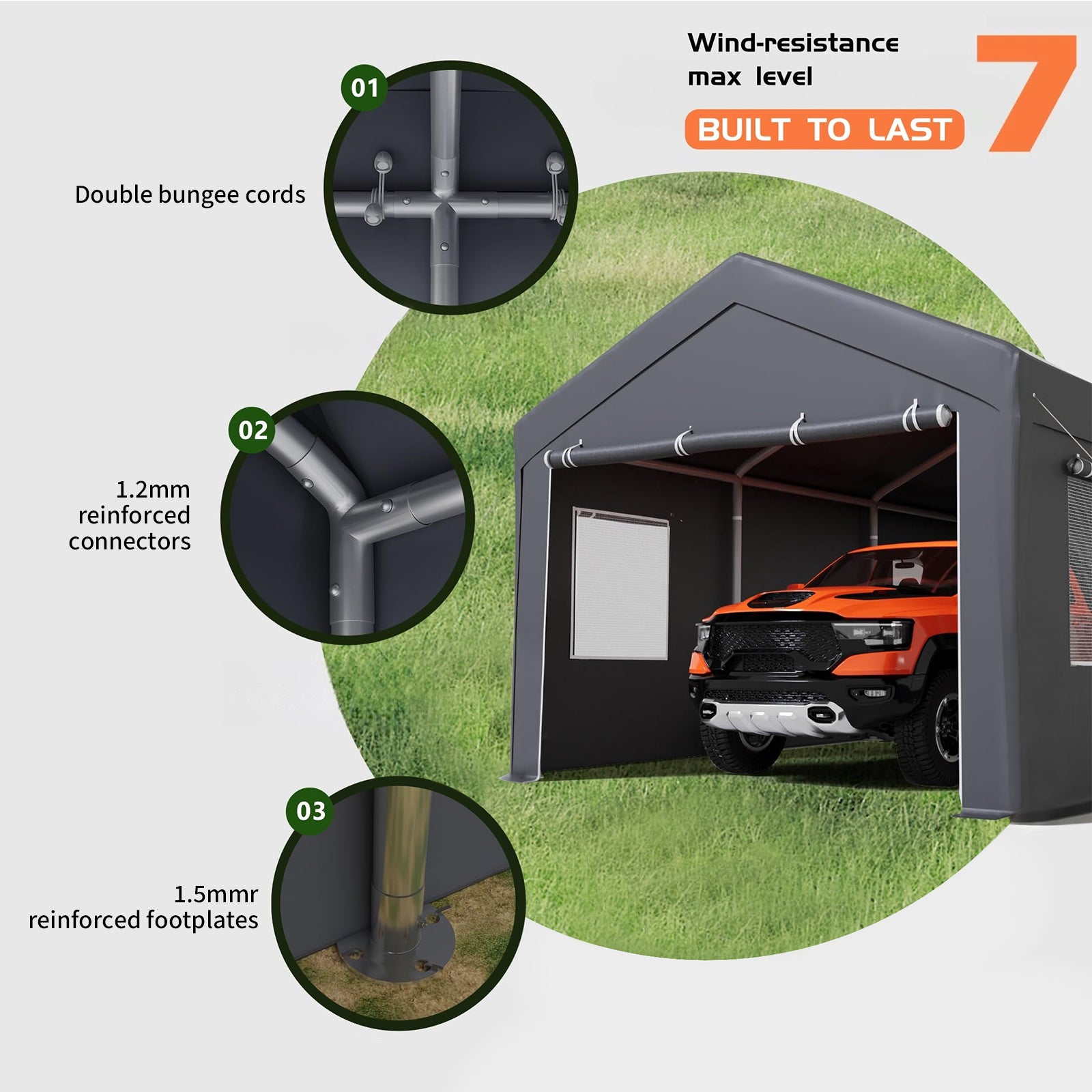 Garvee 12'x20' Heavy-Duty Portable Carport - Extra-Large Outdoor Shelter with Roll-Up Ventilated Windows, All-Season Waterproof UV-Resistant Canopy, Gray