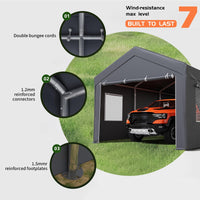 Garvee 12'x20' Heavy-Duty Portable Carport - Extra-Large Outdoor Shelter with Roll-Up Ventilated Windows, All-Season Waterproof UV-Resistant Canopy, Gray