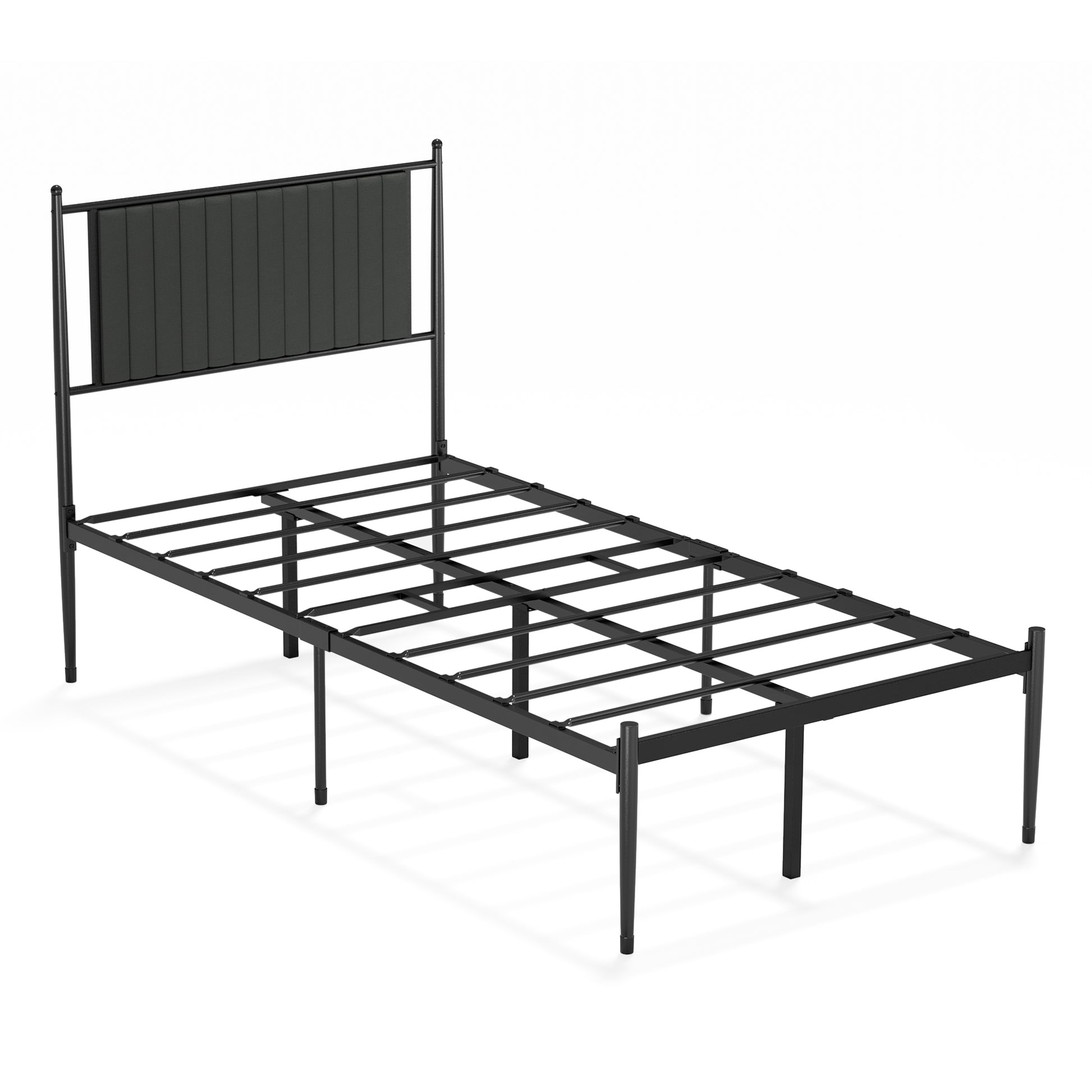 Garvee Twin Size Metal Platform Bed Frame with Upholstered Headboard, Bed Frame Mattress Foundation with Slat Support and 12.3" Storage Height No Box Spring Needed for Girl Boy Adults Black