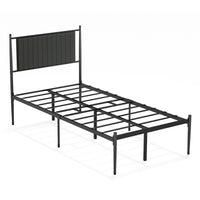 Garvee Twin Size Metal Platform Bed Frame with Upholstered Headboard, Bed Frame Mattress Foundation with Slat Support and 12.3" Storage Height No Box Spring Needed for Girl Boy Adults Black