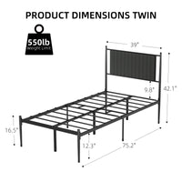 Garvee Twin Size Metal Platform Bed Frame with Upholstered Headboard, Bed Frame Mattress Foundation with Slat Support and 12.3" Storage Height No Box Spring Needed for Girl Boy Adults Black