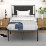 Garvee Twin Size Metal Platform Bed Frame with Upholstered Headboard, Bed Frame Mattress Foundation with Slat Support and 12.3" Storage Height No Box Spring Needed for Girl Boy Adults Black