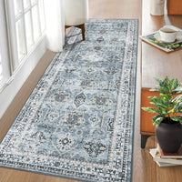 Garvee Boho Blue 2x6 Washable Rug, Oriental Vintage Non Slip Soft Faux Wool Stain Resistant Carpet for Living Room, Bedroom, Office