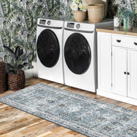 Garvee Boho Blue 2x6 Washable Rug, Oriental Vintage Non Slip Soft Faux Wool Stain Resistant Carpet for Living Room, Bedroom, Office