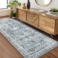 Garvee Boho Blue 2x6 Washable Rug, Oriental Vintage Non Slip Soft Faux Wool Stain Resistant Carpet for Living Room, Bedroom, Office