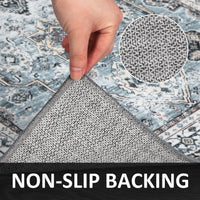 Garvee Boho Blue 2x6 Washable Rug, Oriental Vintage Non Slip Soft Faux Wool Stain Resistant Carpet for Living Room, Bedroom, Office