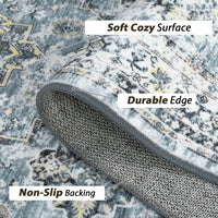 Garvee Boho Blue 2x6 Washable Rug, Oriental Vintage Non Slip Soft Faux Wool Stain Resistant Carpet for Living Room, Bedroom, Office