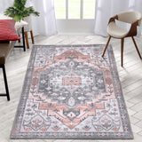 Garvee Vintage Area Rug, Non-Slip Rubber Back Washable Low-Pile Indoor Accent Throw Rug, Floor Cover for Kitchen Bedroom Living Room Office Entryway Dorm - Orange Red