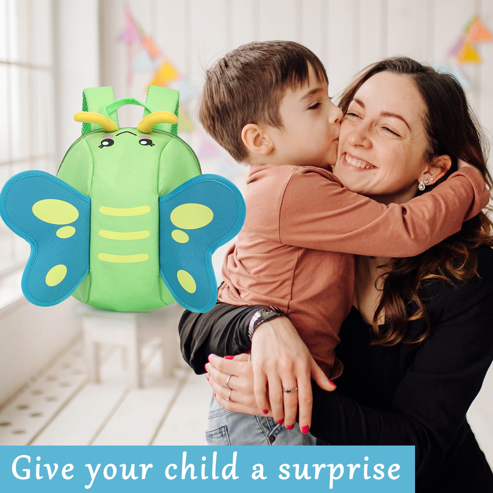 Garvee 300D 3D Butterfly Kids Backpack OneSize Green