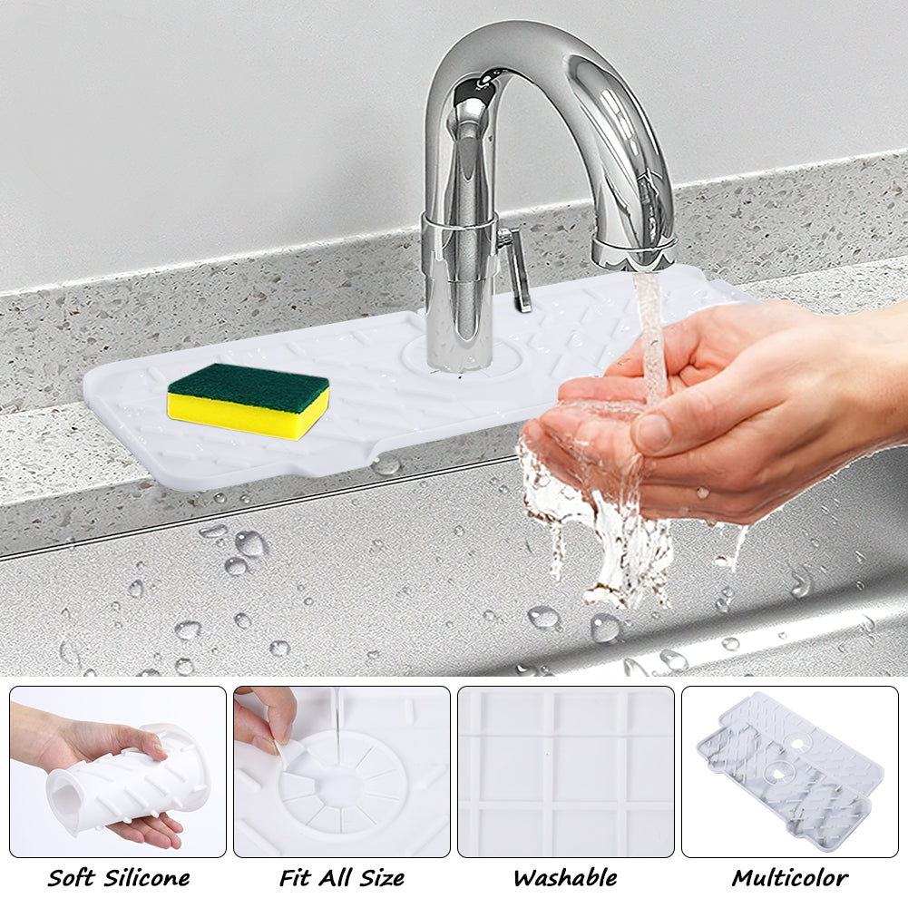 Garvee Silicone Faucet Mat, Draining Drying Pad Countertop Protector for Bathroom Kitchen Sinks, 2pcs