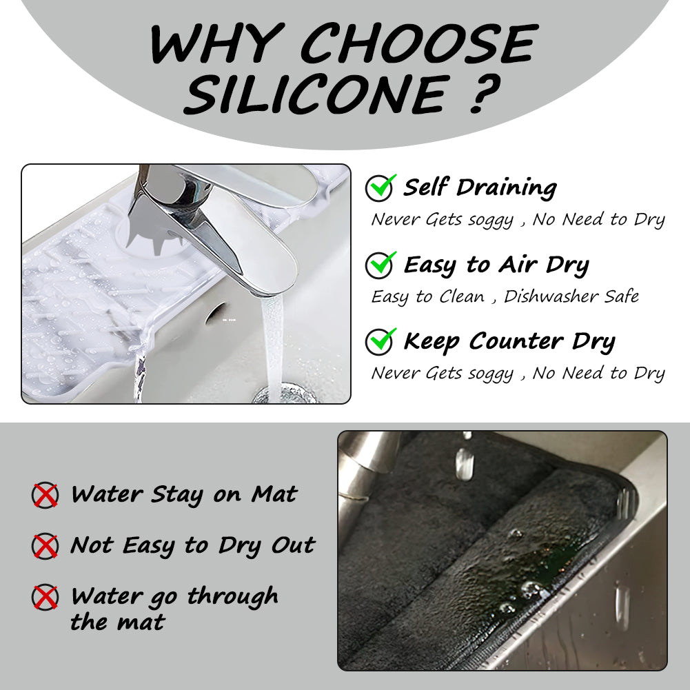 Garvee Silicone Faucet Mat, Draining Drying Pad Countertop Protector for Bathroom Kitchen Sinks, 2pcs