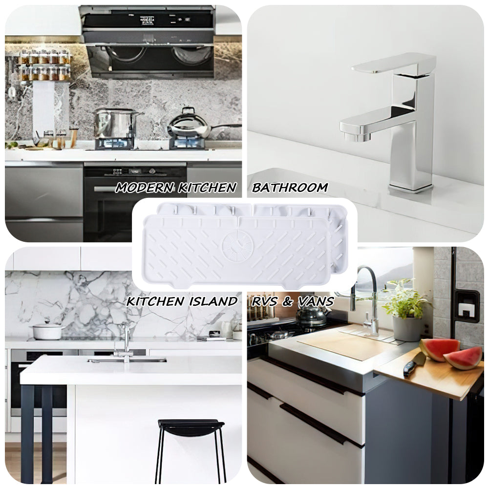 Garvee Silicone Faucet Mat, Draining Drying Pad Countertop Protector for Bathroom Kitchen Sinks, 2pcs