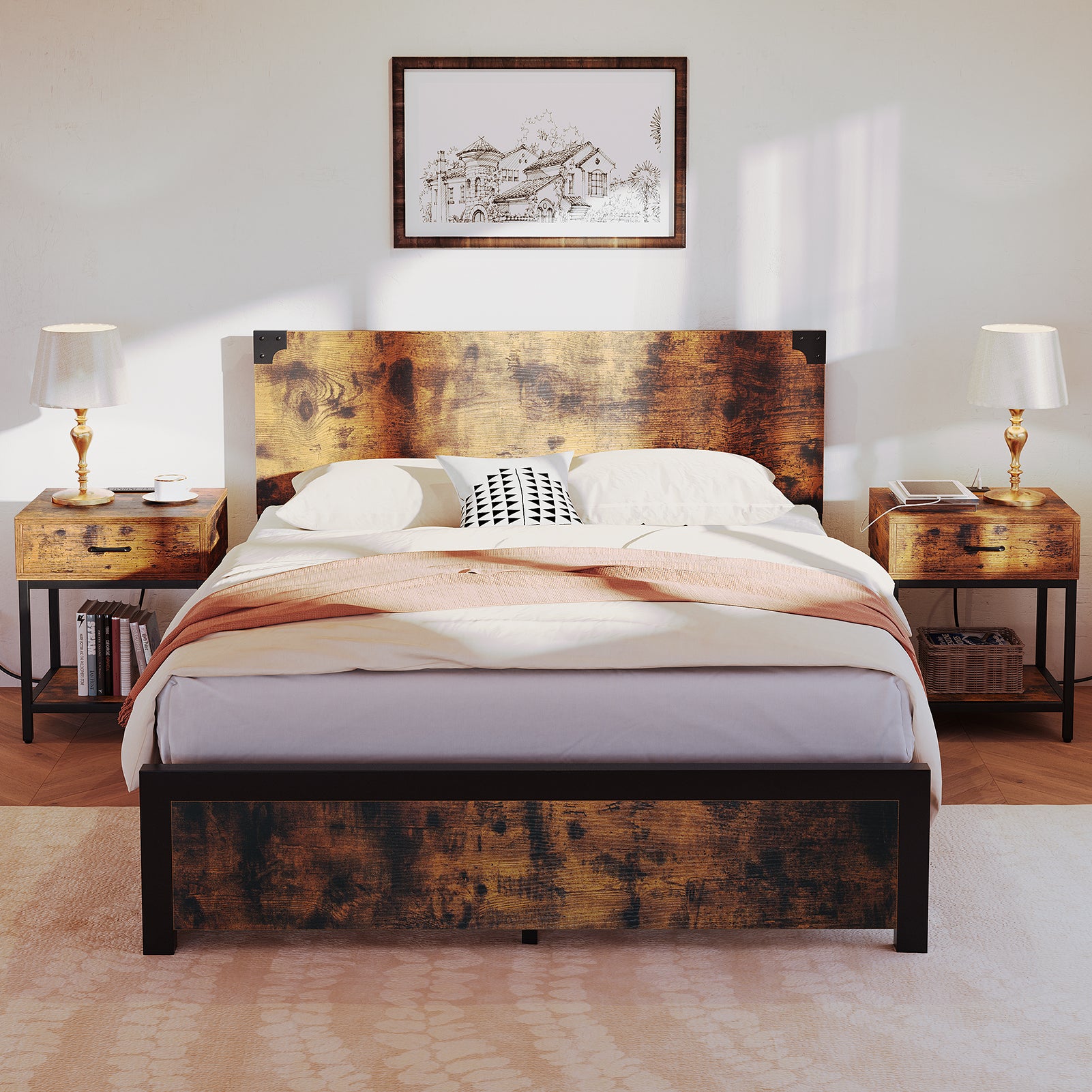 Garvee Nightstand - Bedside Table with Type-C & USB Charging Station, Modern End Table with 1-Drawer Storage, Side Table for Bedroom & Living Room