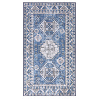 Garvee Runner Rug 2x8 Feet Washable Non-Slip Vintage Medallion Hallway Runner, Stain Resistant Traditional Distressed Kitchen Mat Laundry Entryway Carpet Runner for Doorway Bedside, Blue